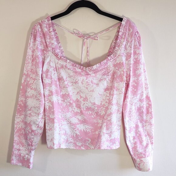 WAYF Justina Smocked Bustier Top Floral Toile Ruffle Dainty Feminine  Medium - Picture 3 of 10